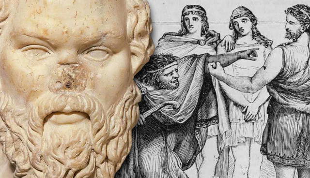 Bust of Socrates and ancient illustration