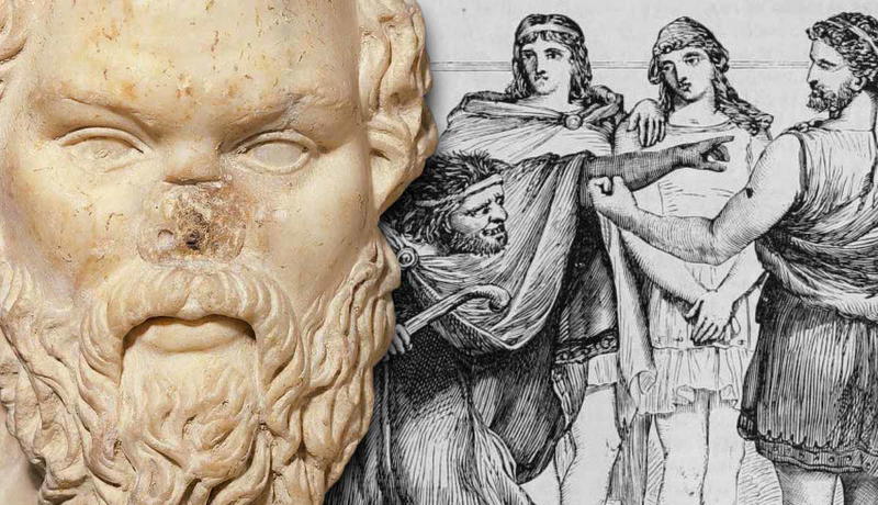 Bust of Socrates and ancient illustration