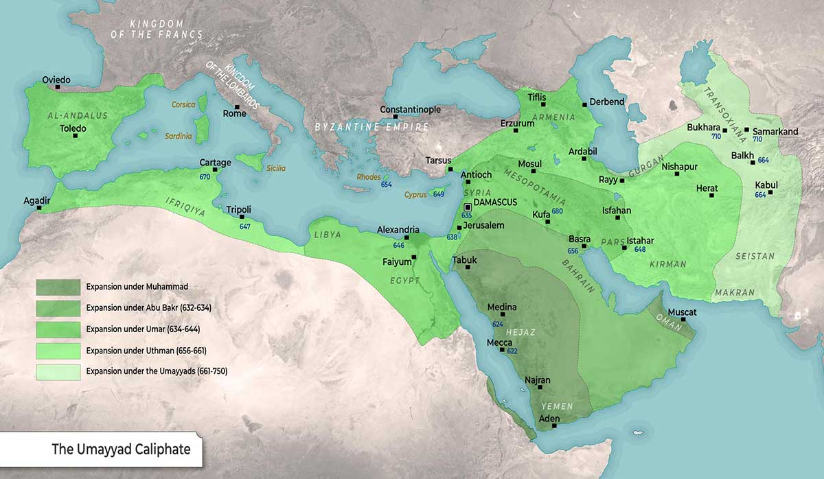 ummayadd caliphate map arab conquests