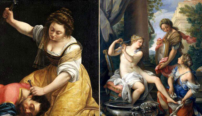 Two Baroque paintings of biblical and women