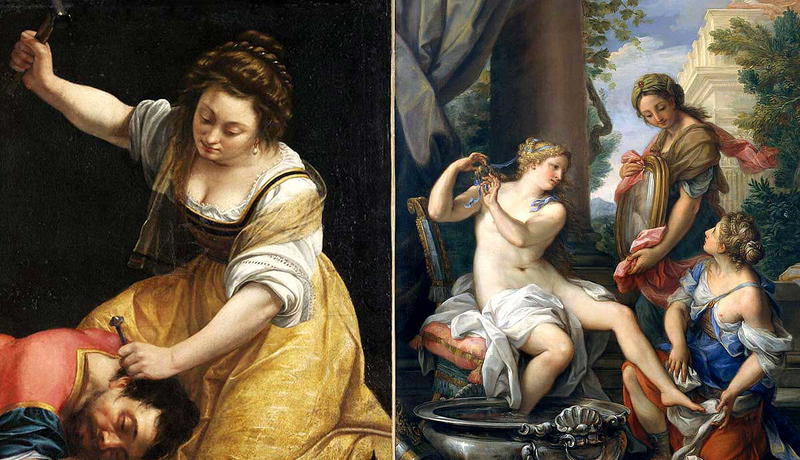 Two Baroque paintings of biblical and women