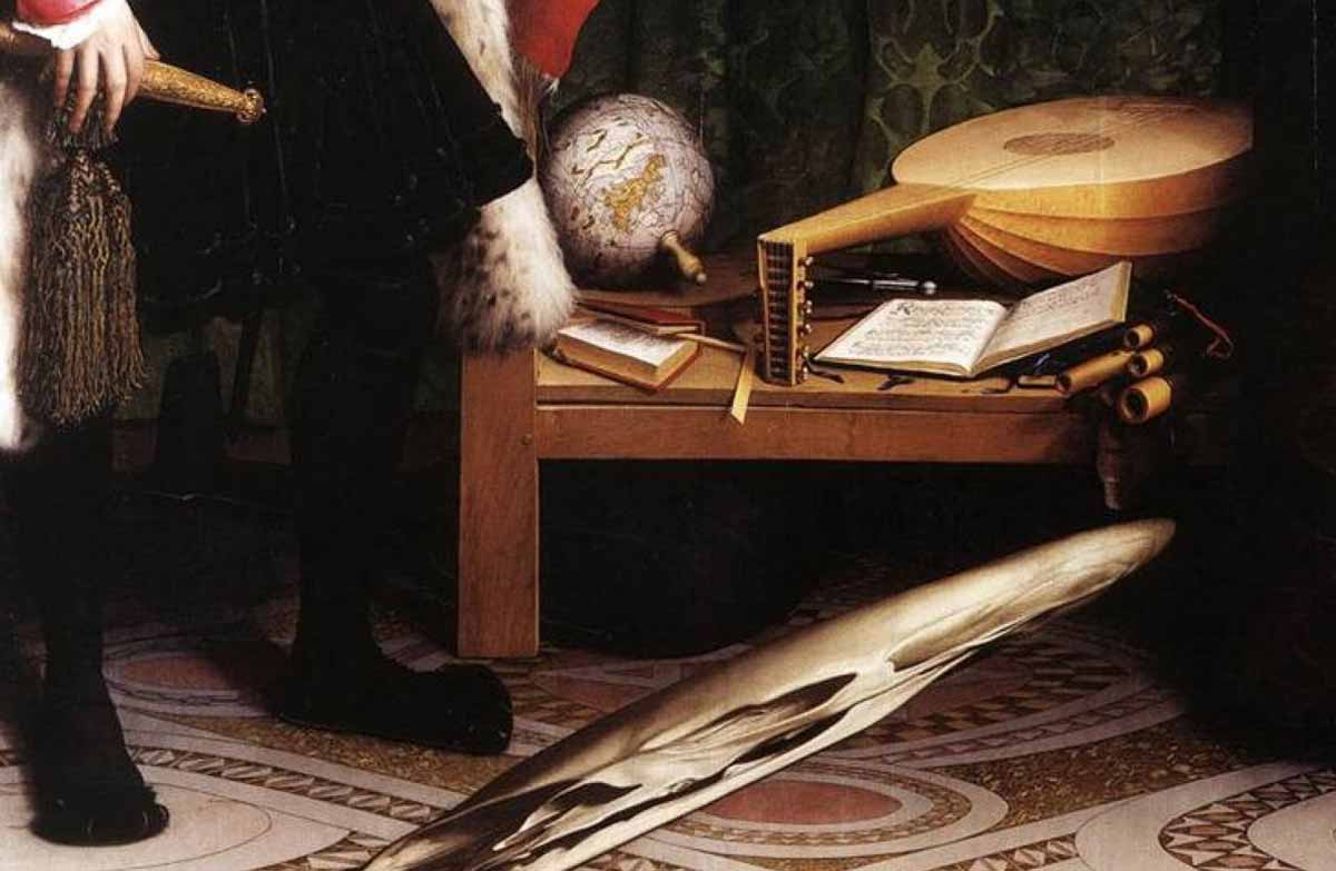 ambassadors hans holbein painting 1533 detail skull