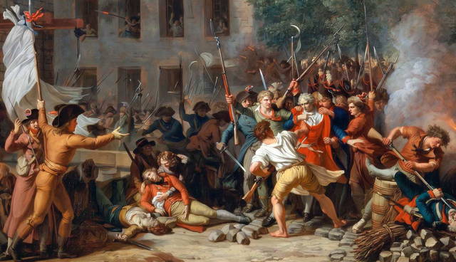 French Revolution crowd scene oil painting