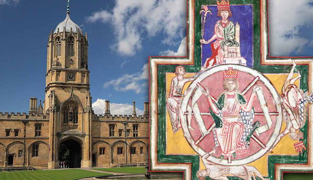 Christ Church, Oxford alongside medieval Wheel of Fortune artwork