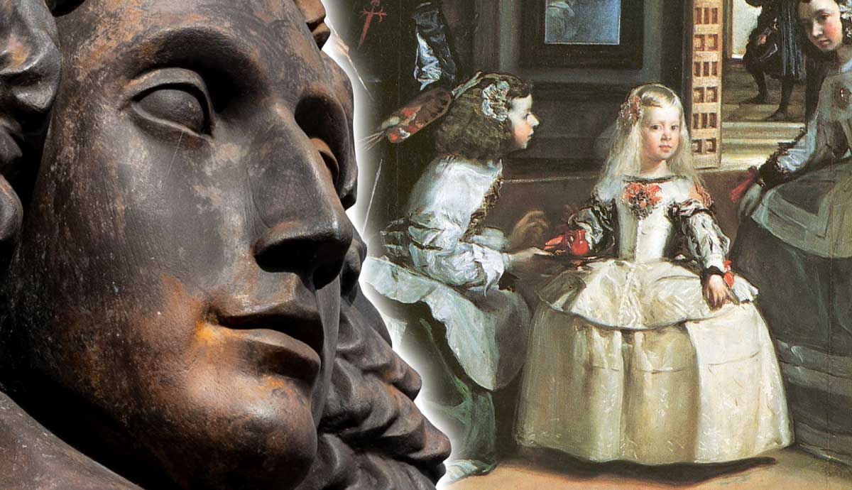 Statue face next to classical painting extract.