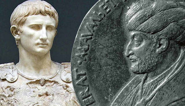 Augustus Caesar statue alongside a Mehmed II relief medal.