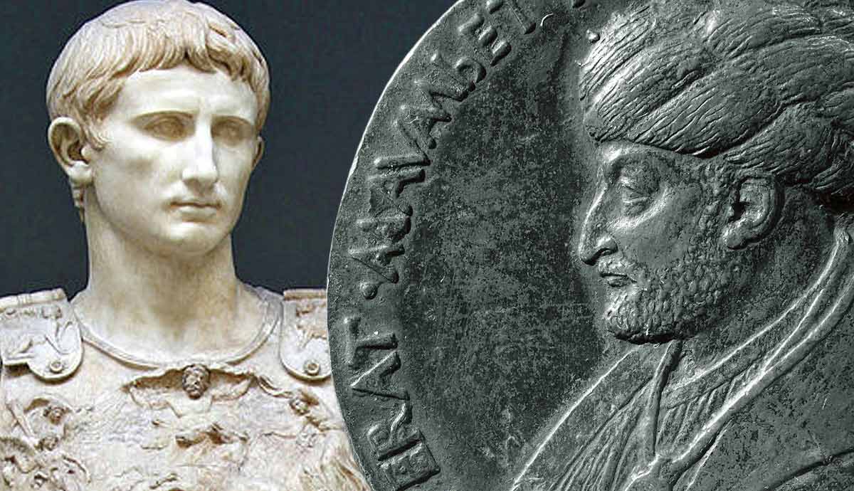 Augustus Caesar statue alongside a Mehmed II relief medal.