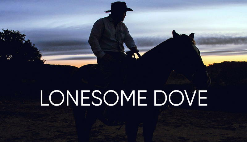 Silhouette of a cowboy on horseback at sunset.