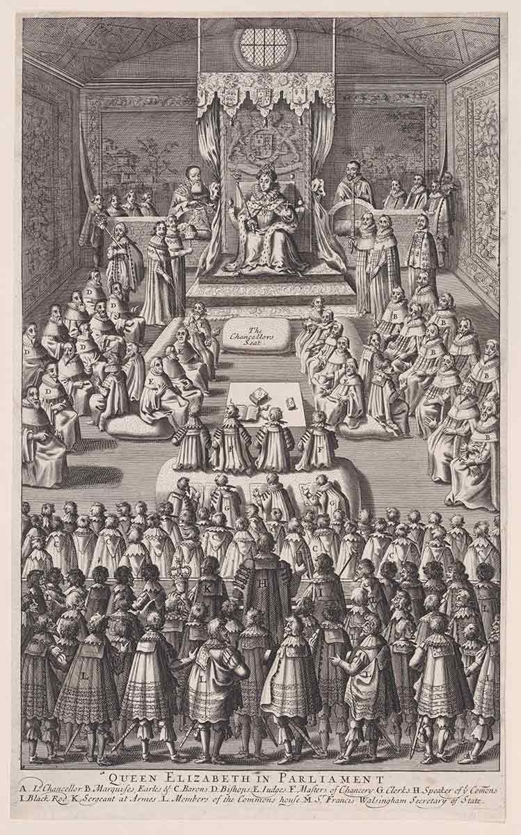 queen elizabeth parliament print