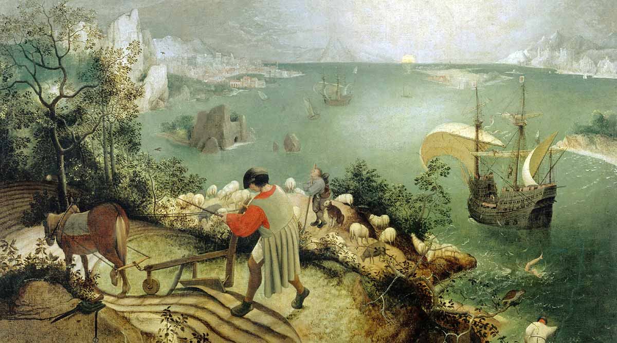 the fall icarus pieter brueghel mythological painting landscape