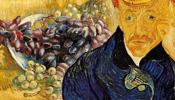 Van Gogh portrait mashup with grapes still life
