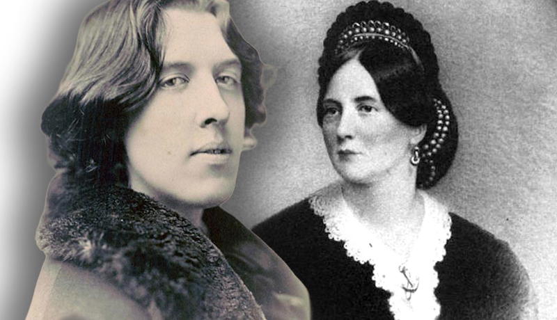 Oscar Wilde alongside a portrait of his mother, Jane.