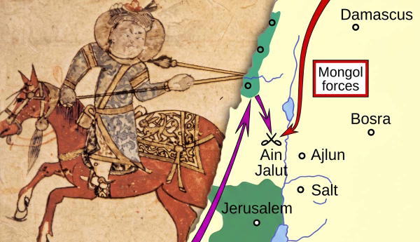 Map and illustration detailing the Battle of Ain Jalut.