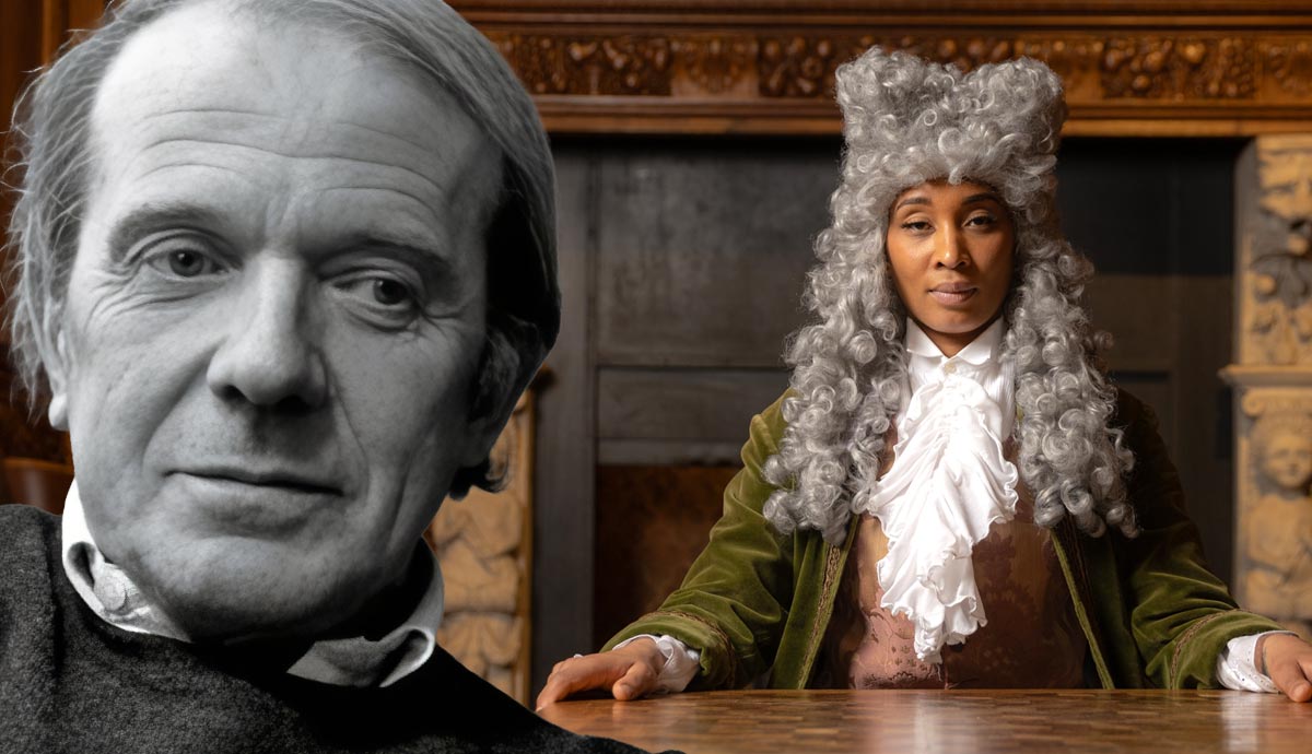 Gilles Deleuze and a woman in a powdered wig.