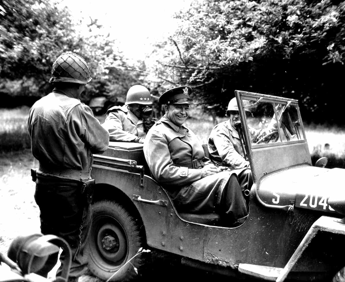 eisenhower in jeep in normandy orchard