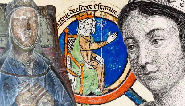 Three historical depictions of a medieval queens