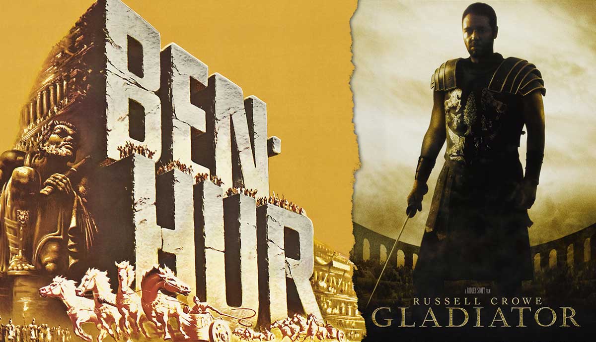 Ben Hur and Gladiator movie posters side by side.