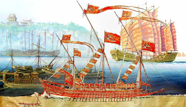 Chinese and Venetian ships illustration