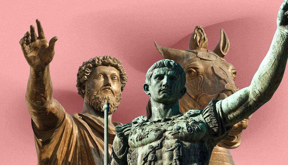 Bronze statues of Roman emperors Marcus Aurelius and Augustus