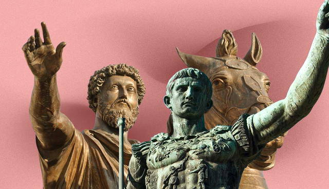 Bronze statues of Roman emperors Marcus Aurelius and Augustus
