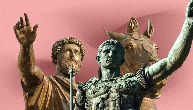 Bronze statues of Roman emperors Marcus Aurelius and Augustus