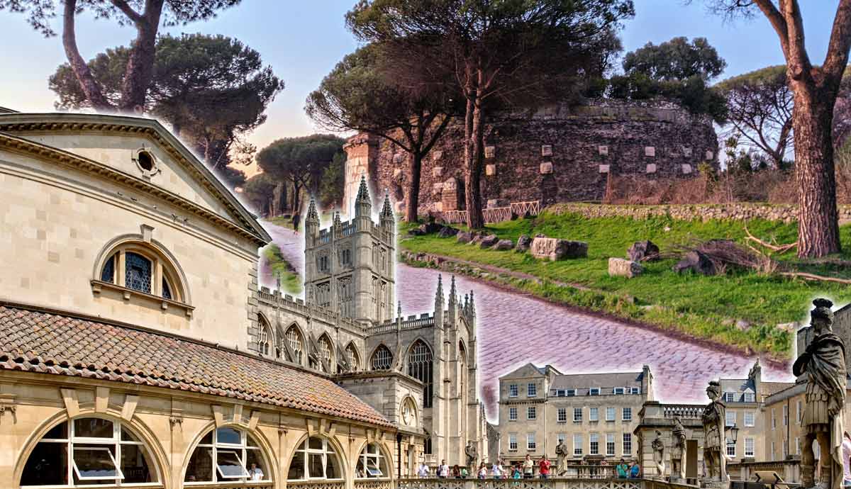 A collage of European historical buildings and ancient ruins