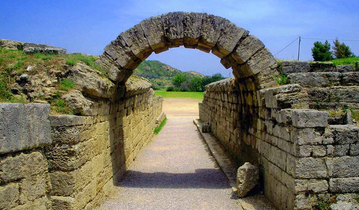 stone arch entrance stadium olympia greece