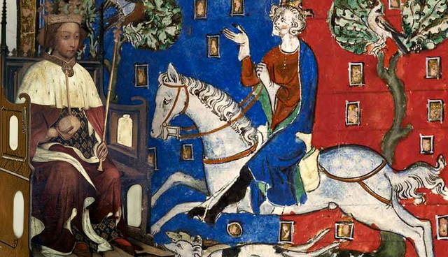 Medieval illustration of a king meeting a horseman