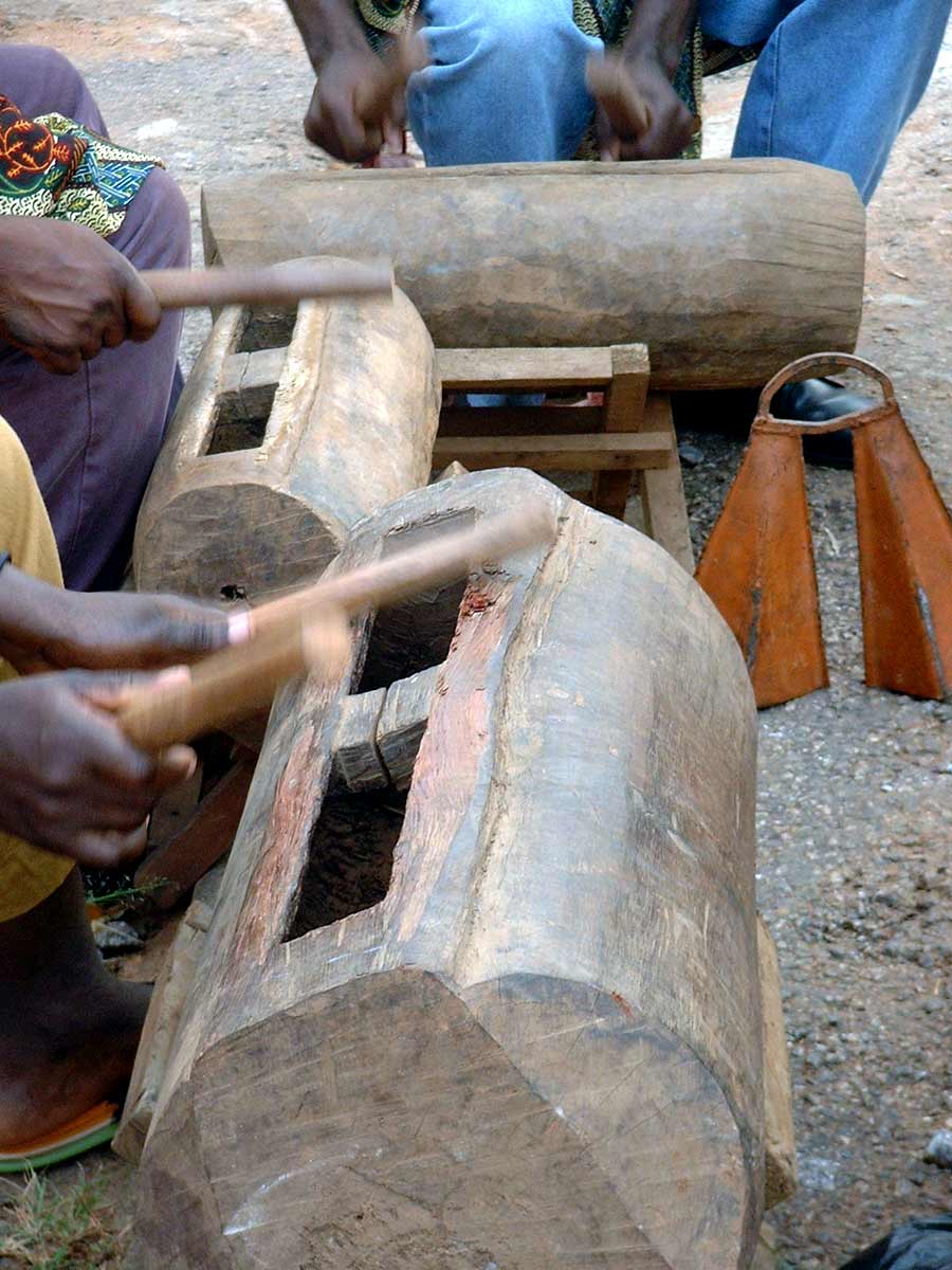 african slit drums and players