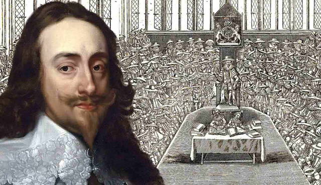 Portrait of King Charles I next to his trial