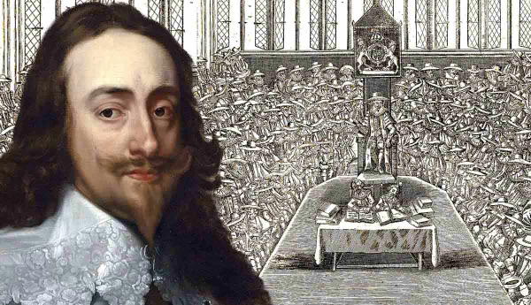 Portrait of King Charles I next to his trial