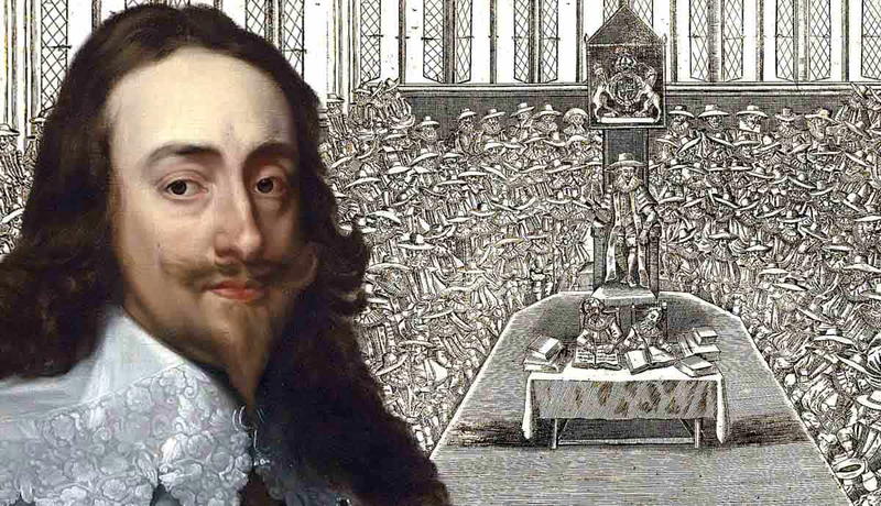 Portrait of King Charles I next to his trial