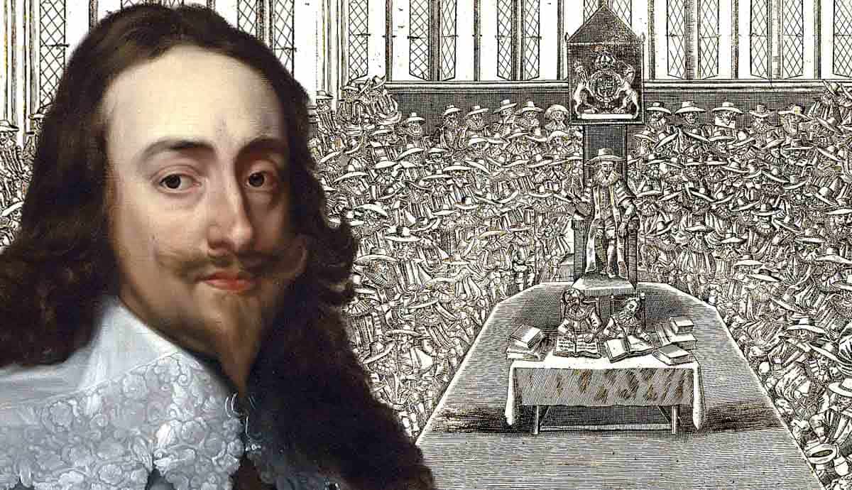 Portrait of King Charles I next to his trial