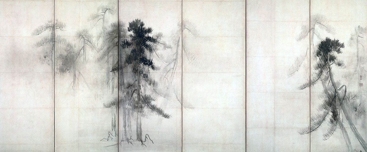 hasegawa tohaku shorinzu byobu pine forest ink paper