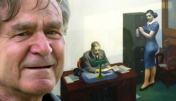 Photograph of Ian Hacking photoshopped into an Edward Hopper painting.
