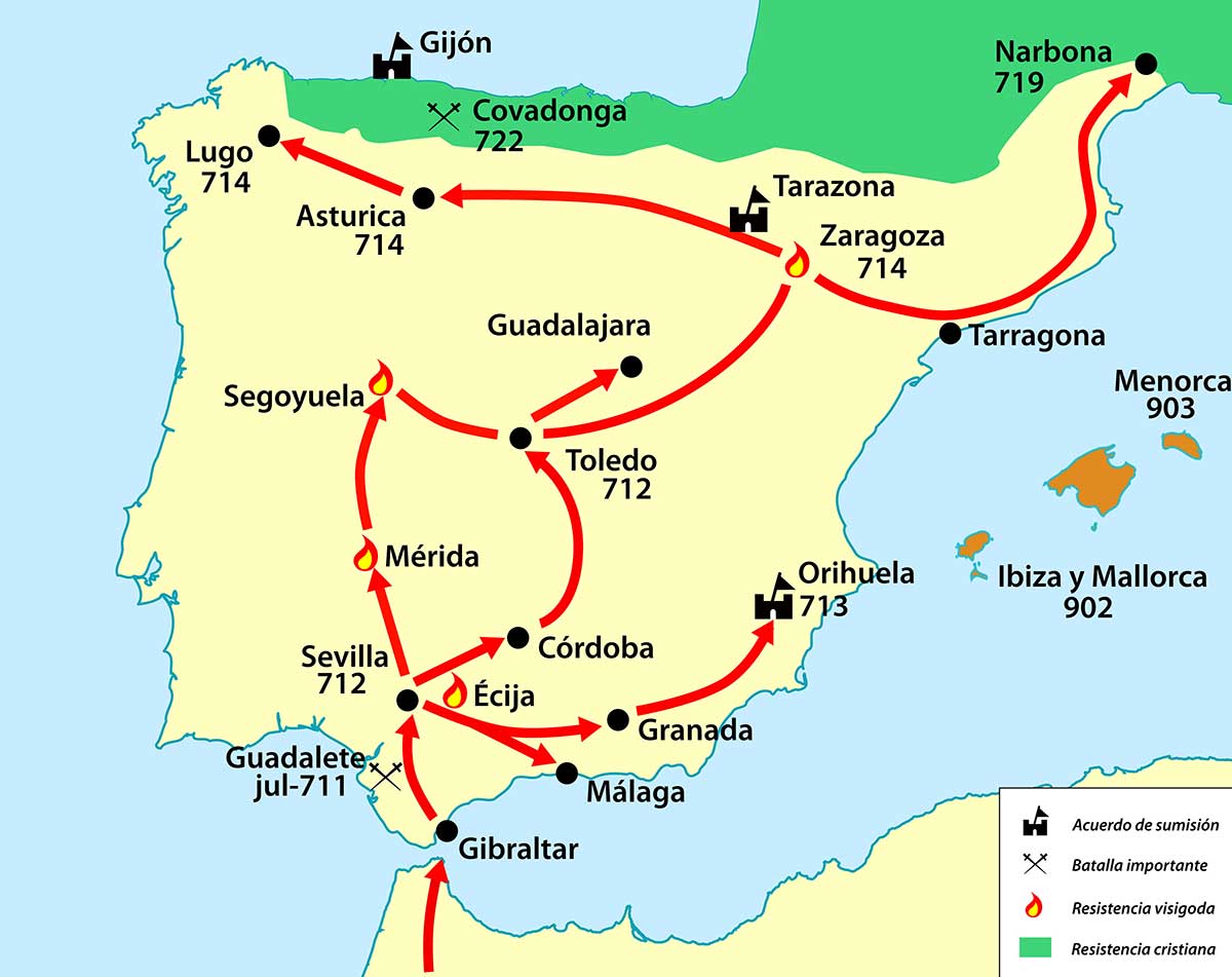 islamic conquest iberia map