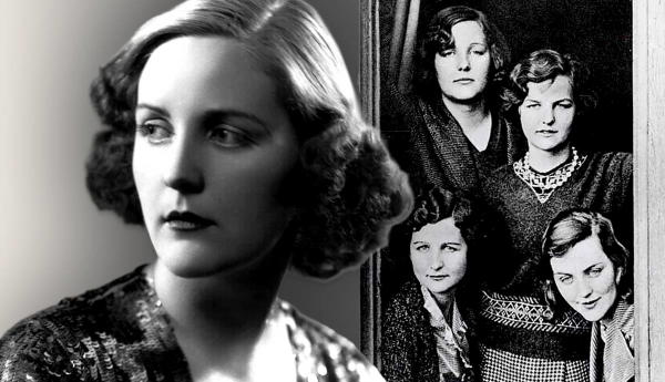 The Mitford sisters in a vintage black-and-white portrait.