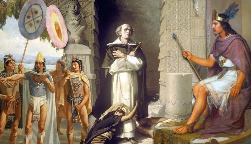 A painting of a friar standing before an indigenous ruler