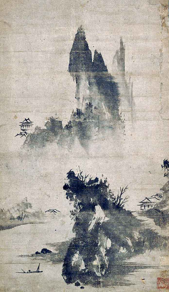 sesso toyo haboku style landscape hanging scroll