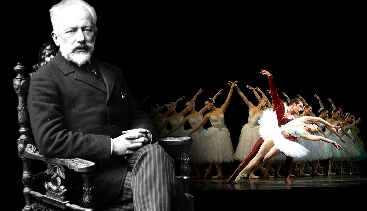 Pyotr Ilyich Tchaikovsky beside a ballet performance