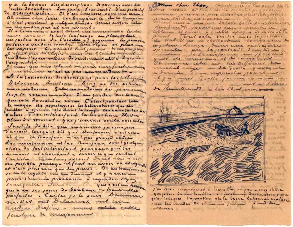 van gogh letter sketch field with ploughman