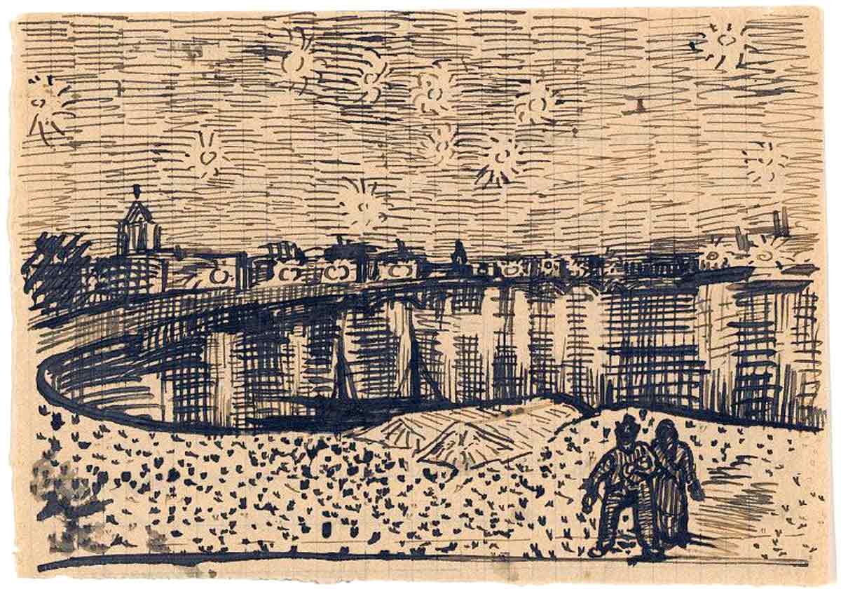 van gogh letter sketch starry night over rhone