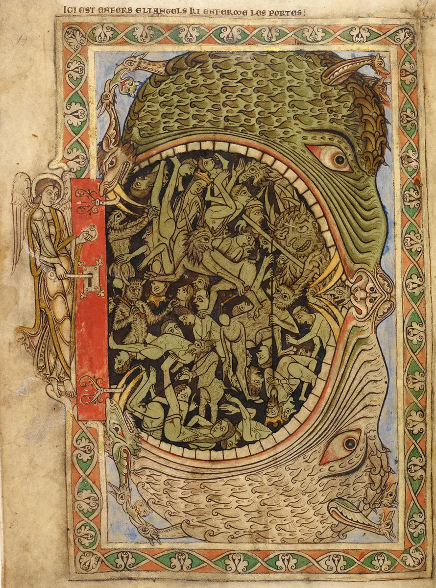 The Jaws of Hell, illumination from the Psalter of Henry of Blois, MS. Cotton Nero CIV, folio 39, 12th century. Source: British Library