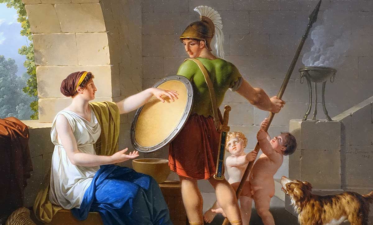 jean jacques françois le barbier a spartan woman giving a shield to her son