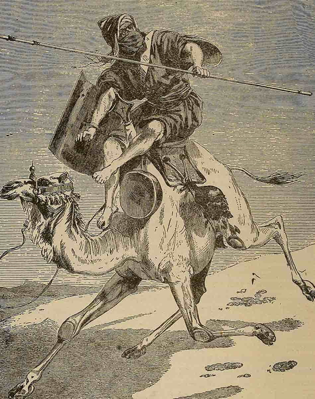 soldier with spear on camel back